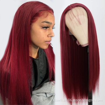 250 density gluess transparent sliky cuticle raw frontal straight wig hd 99j lace front wig with baby hair
